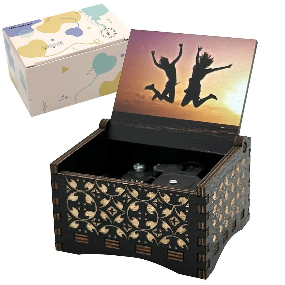 5441 Wooden Wind Up Music Box -Labyrinth-As The World Falls Down, Antique